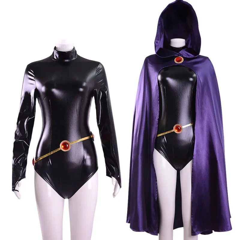 

⭕️⭐️⭕️Teen Titans Raven Cosplay Costume Super hero Cloak Jumpsuits Zentai Halloween Fancy Ball Adult Suit⭐️⭕️⭐️