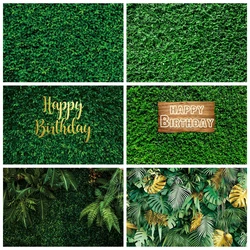 Tropical Green Leaves Birthday Baby Shower Backdrop Green Grass Wall Safari Jungle Wild One Party Wedding Photography Background