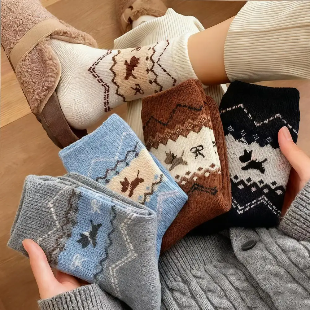 Outono inverno retro cão meias arco dos desenhos animados bonito meias médias moda versátil meias femininas