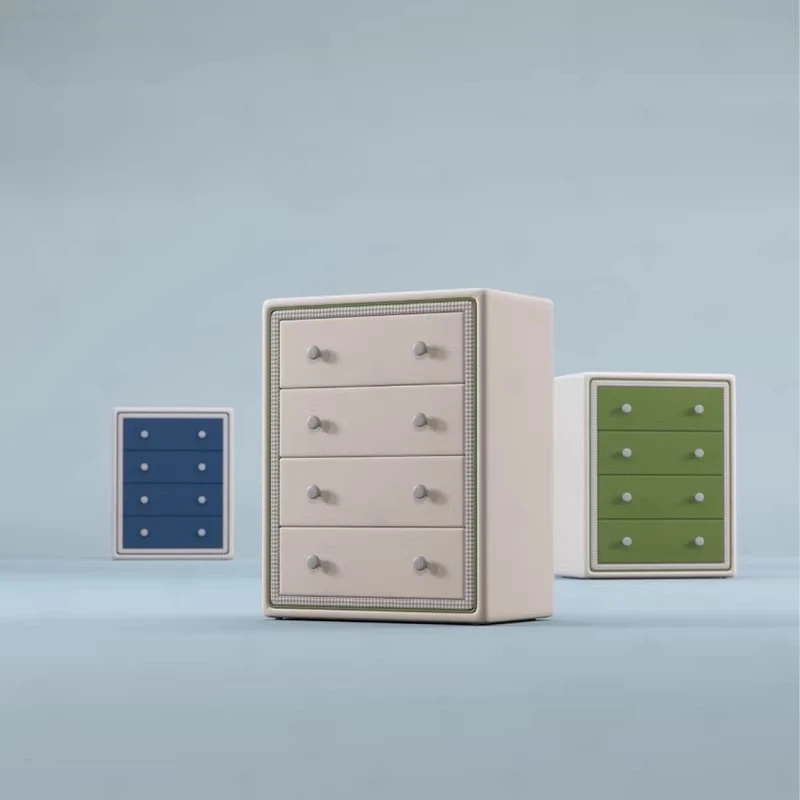 Children's Chest Cabinet Solid Wood Bedroom Drawer Locker Furniture Four Chest Cabinet Soft Bag Anti-collision