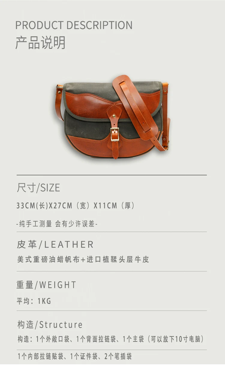 New Waterproof Oil Waxed Canvas Bag Leather Bag For Men Retro Style Shoulder Bag For Women Casual Shopping Crossbody Phone Bag