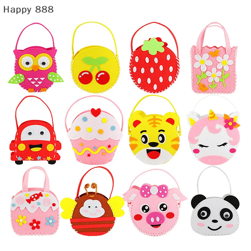 مجموعة خياطة يدوية من القماش غير المنسوج مكونة من 6 قطع للأطفال - لعبة حرفية تعليمية تتميز بحيوانات كرتونية وزهور وفراشات #1