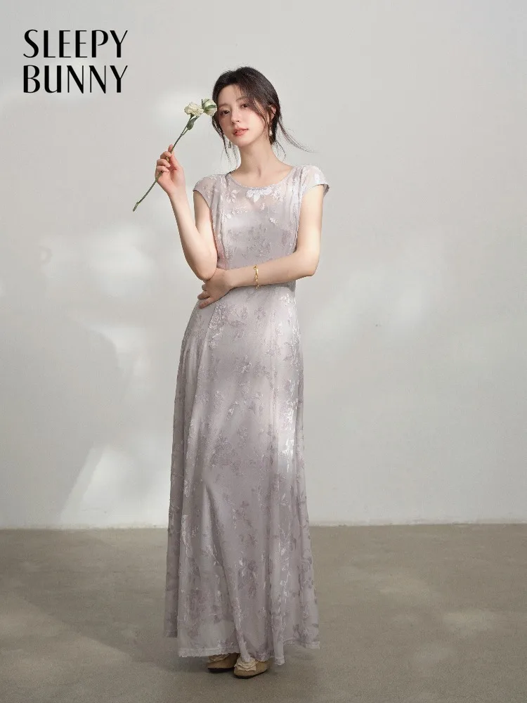 

Women Velvet Jacquard Maxi Dress Elegant A Line Long Dress Slim Fit Layered Design Chinese Style Summer Party Outfit Chic Lady