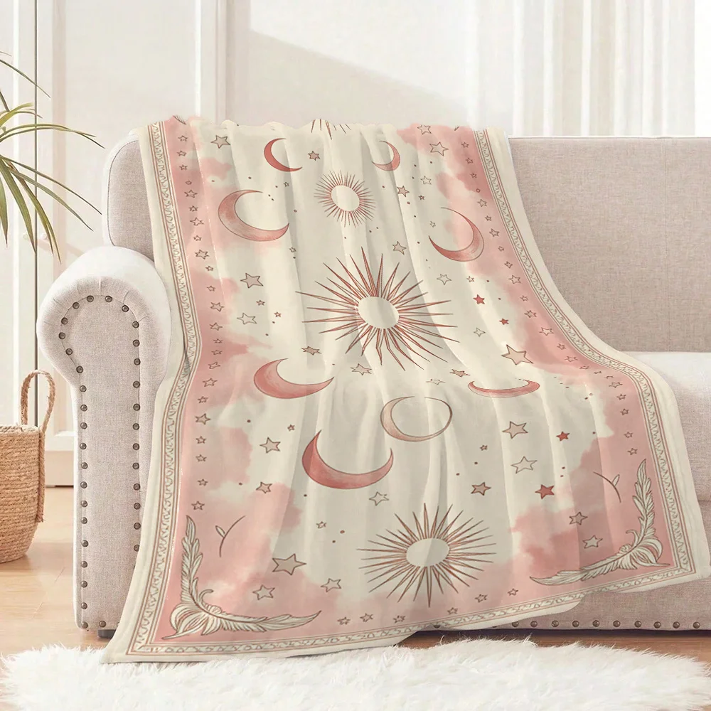 Comfortable Nap Blanket, Decorated with Celestial Sun, And Star Patterns, Suitable for Home, Living Room, Office, Dormitory, And
