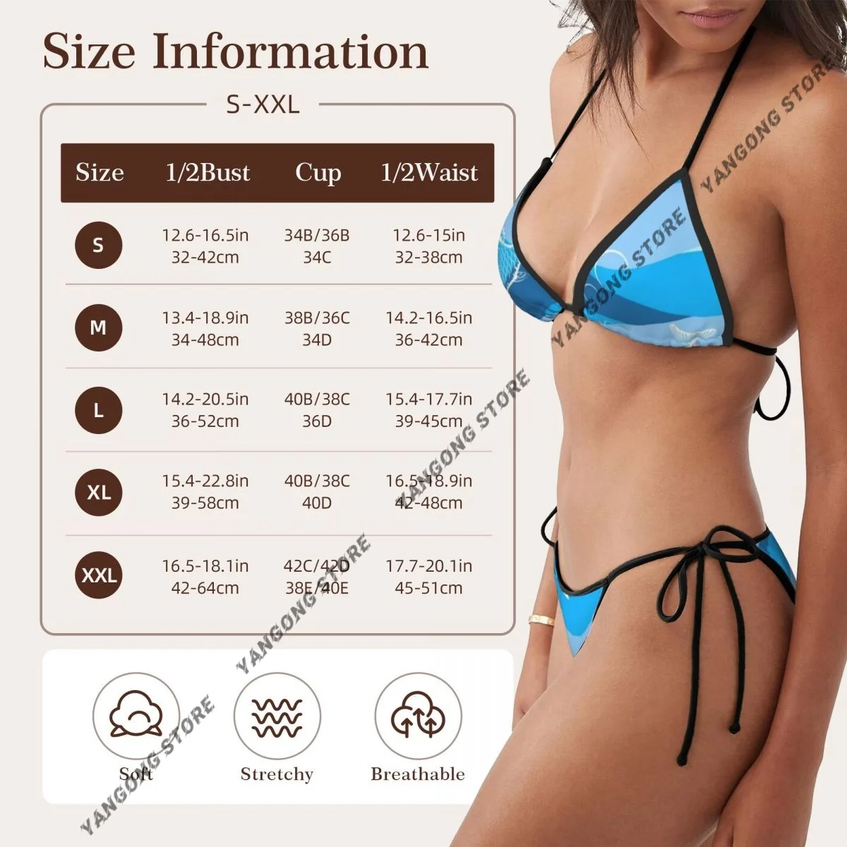 Femme maillots de bain string Bikini ensemble maillots de bain Sexy de poisson parmi les vagues bleues conception maillots de bain Triangle pansement femme maillots de bain