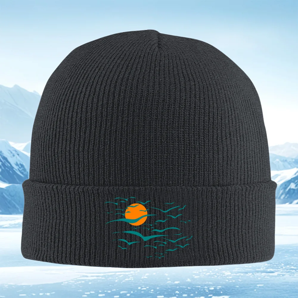 الطيور يطير البرتقال القمر السماء السوداء الرجال النساء للجنسين محبوك قبعة قبعة صوفية قبعة الشتاء الحرارية الدافئة عيد الميلاد ركوب الدراجات في الهواء الطلق H #1