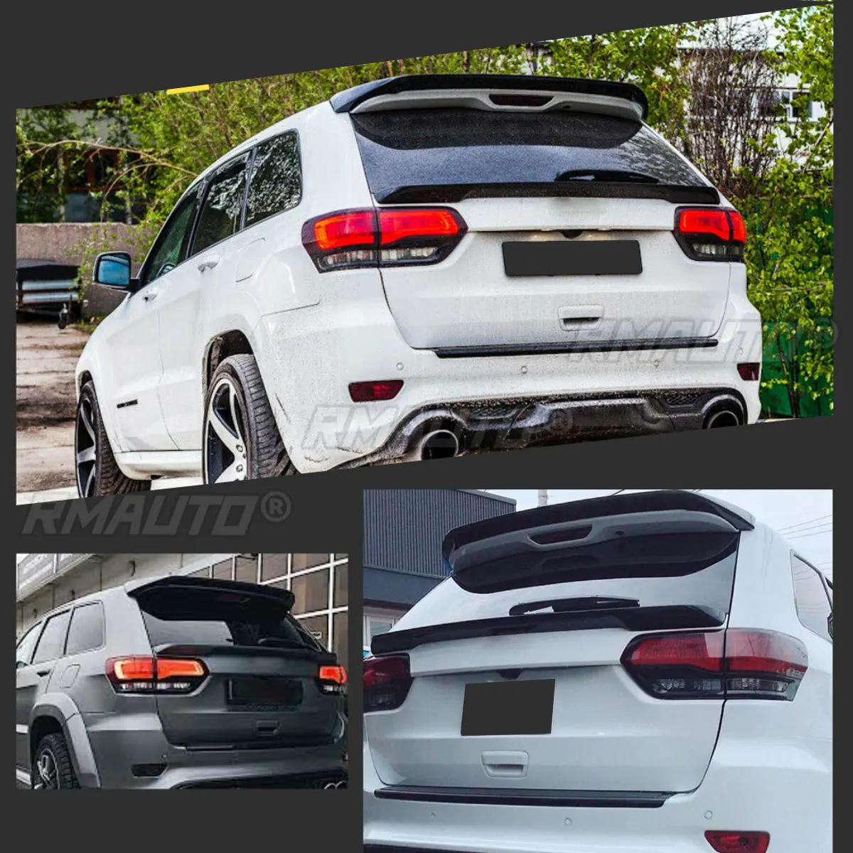 Glossy Black/Carbon Fiber Look Rear Trunk Spoiler Lip Extension+Rear Roof Spoiler Lip Wing For Jeep For Grand Cherokee 2013-2020