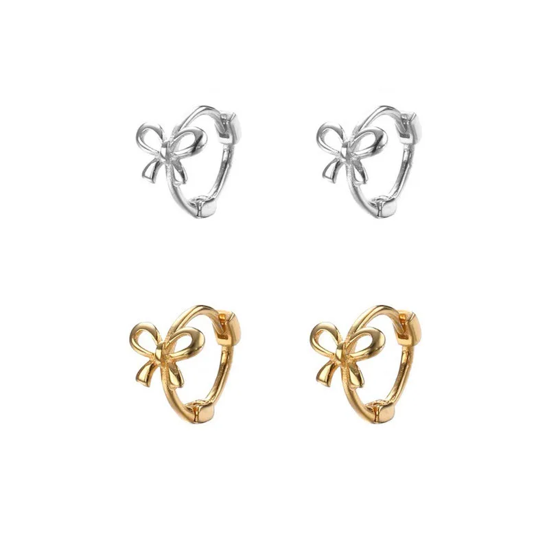 Fashion Vintage Bow-knot Hoop Earrings For Women Silver Color Metal Hypoallergenic Chic Aesthetic Korean Jewelry Party Gifts