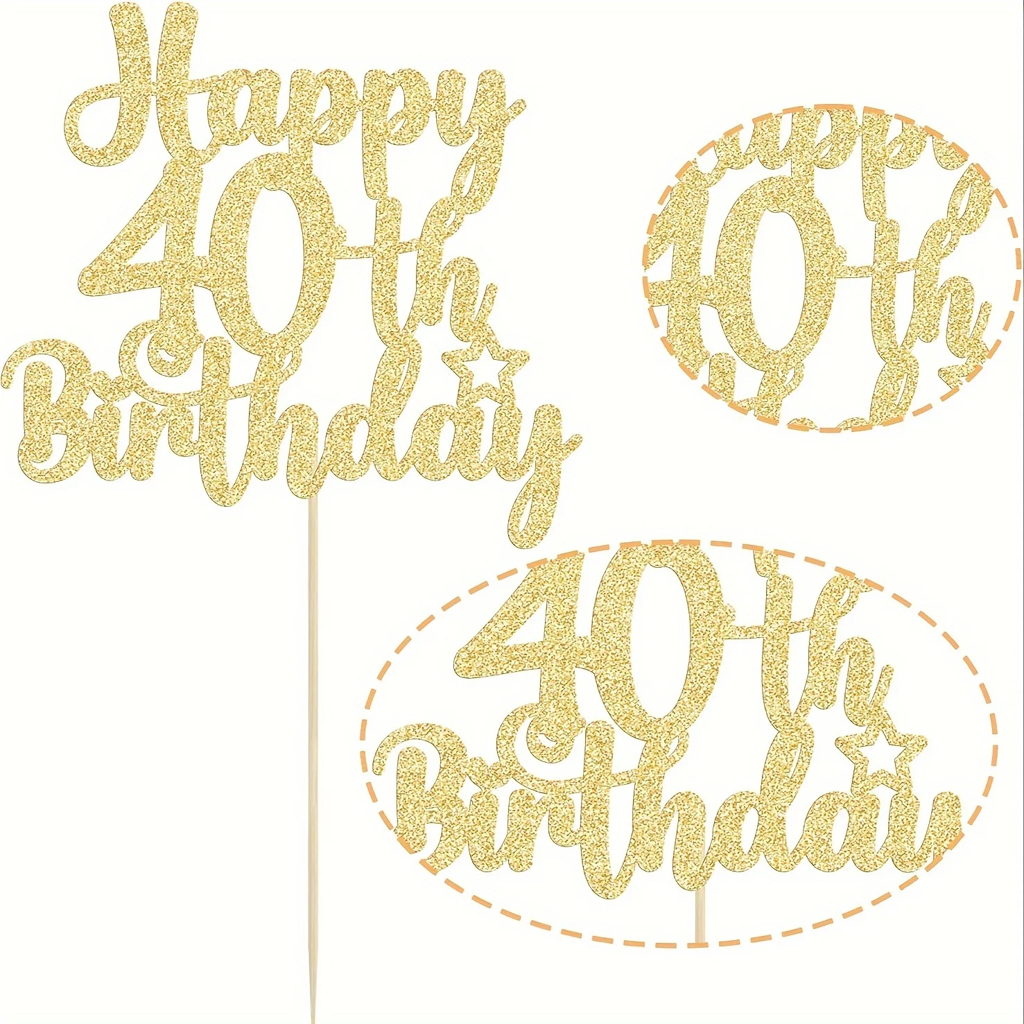 1pc Golden Shiny Birthday Cake Topper, 40th Birthday Cake Decoration, Golden Shiny Decoration