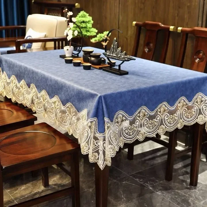 Lace PU Leather Tablecloth Waterproof Table Cover Rectangular Dining Kitchen Birthday Party Table Runner Square Stain-resistant