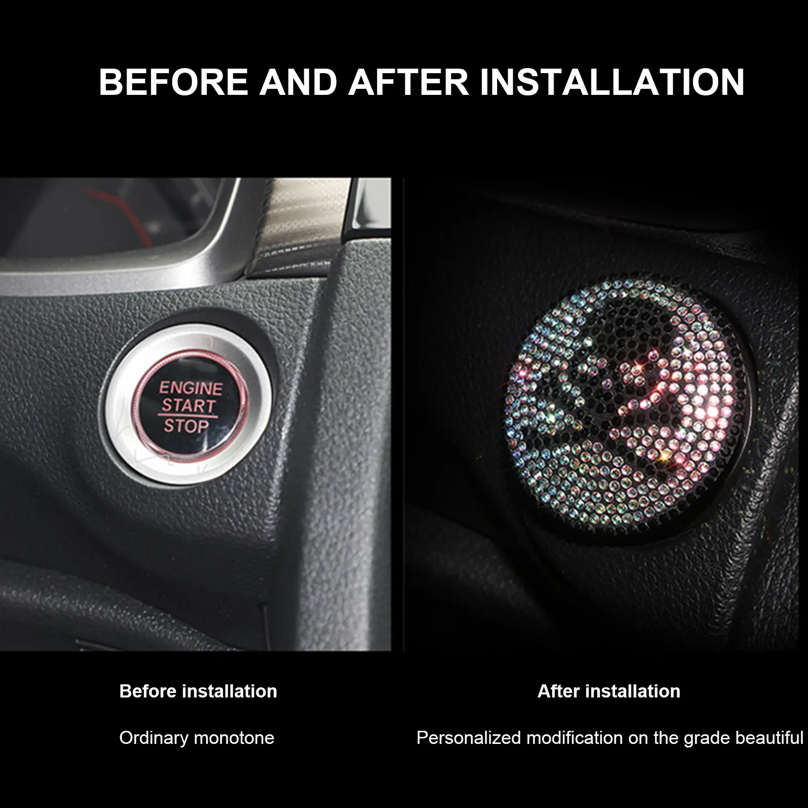 Car Engine Start Button Cover Car Push Start Button Cover Crystal Rhinestone Auto Startup Button Protective Shell Glitter Engine