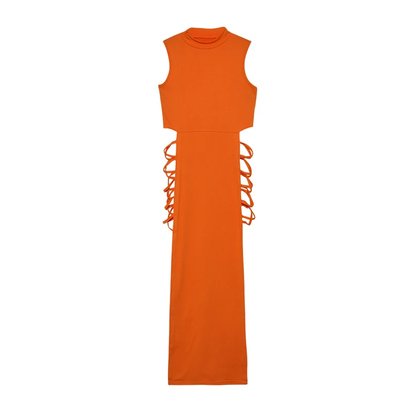 Vestido con corte cruzado y recortes, sexy bodycon de cuello alto sin mangas, ropa de mujer 4