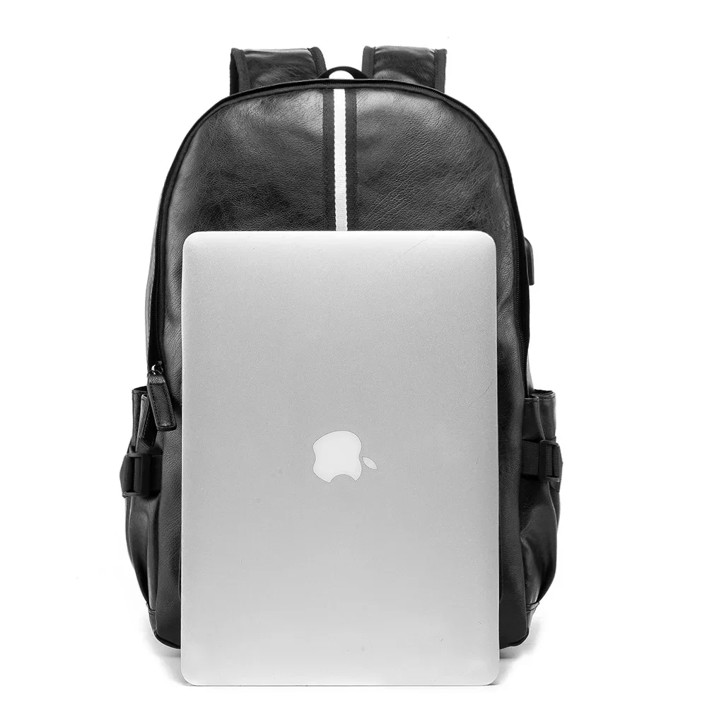 Modischer Rucksack mit Streifenmuster für Herren, große Kapazität, Reisetasche mit USB-Anschluss, Herrenrucksäcke, weicher Rucksack aus PU-Leder, Schulrucksack für männliche Studenten. – Detail 11