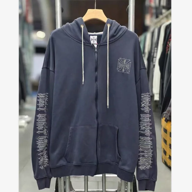 

Повседневная винтажная стираная фиолетовая сверхпрочная куртка на молнии с вышивкой, высококачественная мужская и женская толстовка с капюшоном из 100% хлопка