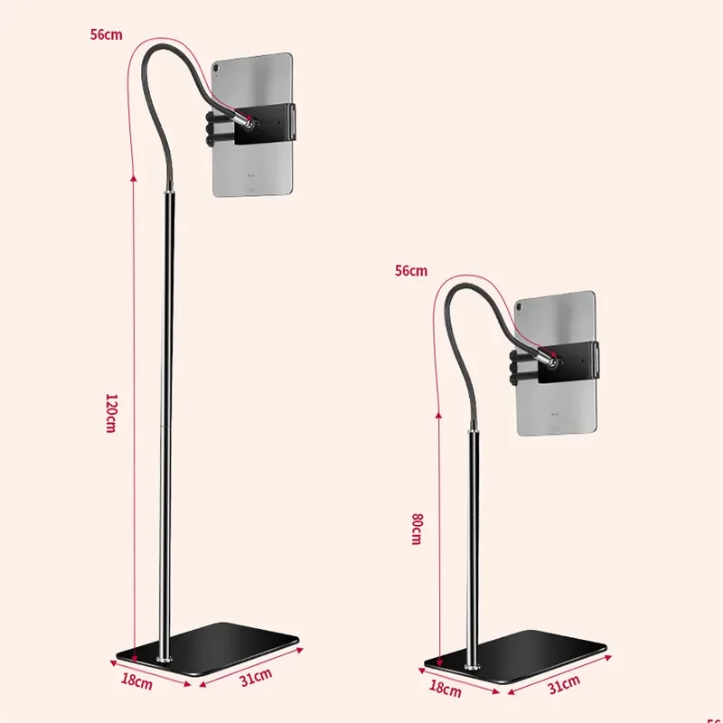 범용 360 ° 플로어 스탠드 침대, 휴대폰 거치대, 침실용 확대 사각형 베이스 스탠드, 휴대폰, 아이패드 프레임, 레이지 호스