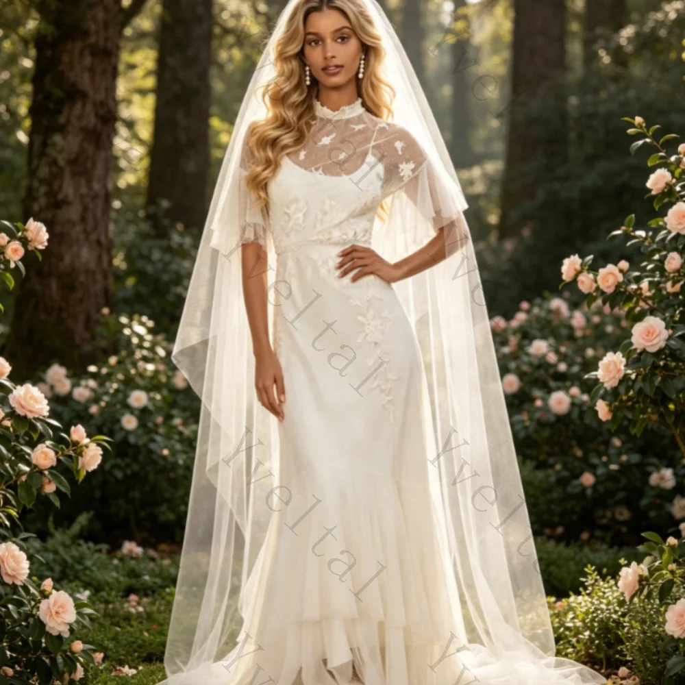 Customized Temperament Gorgeous Graceful  White Tulle Wedding DressesO-Neck A-line for Floor-length Attractive Bridal Gown