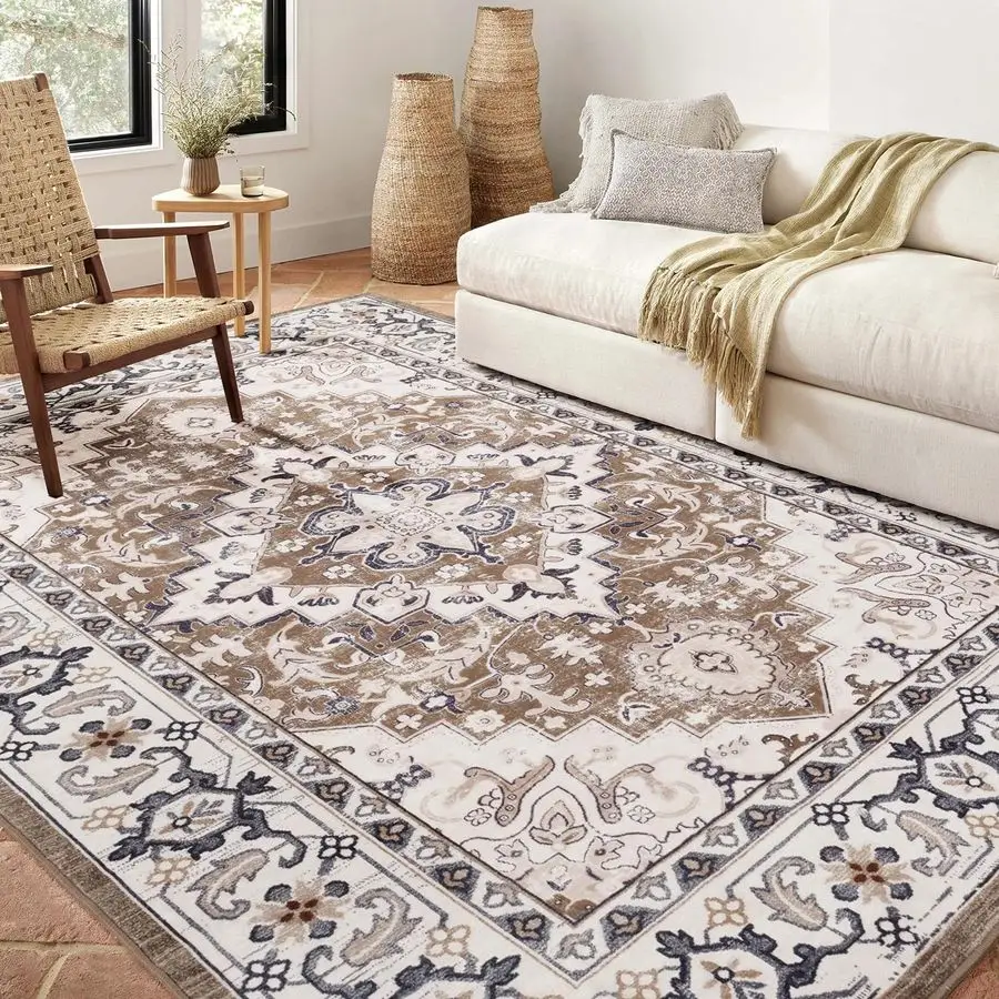 

5x7 Area Rugs for Living Room, Washable Area Rug, Rugs for Bedroom, Kitchen, Vintage Boho Carpet, Soft NonSlip, Low Pile Large A
