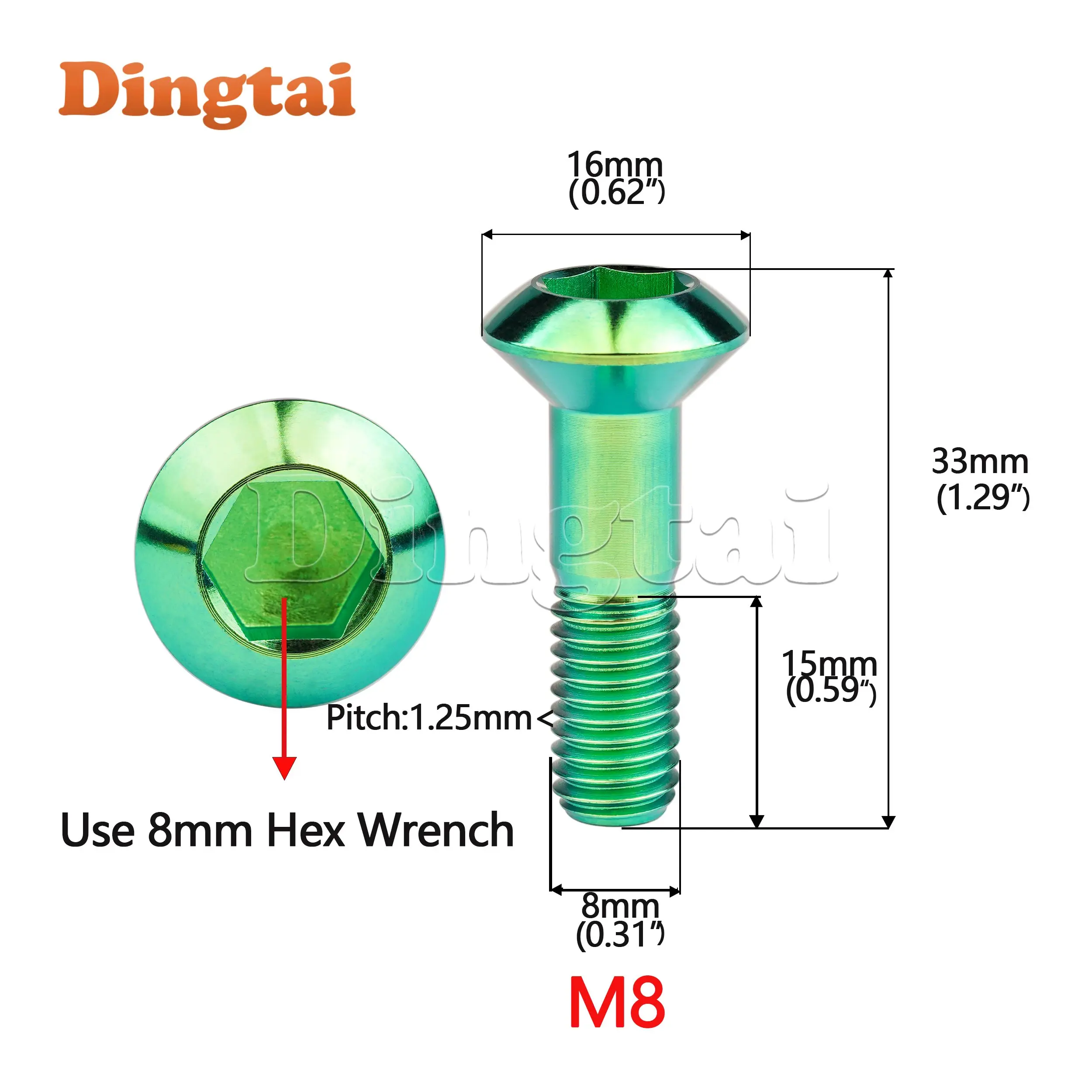 Dingtai Titanium Bolt M8x33mm or Motocross Sprocket Rear Disc Chainwheel Fastener Screws