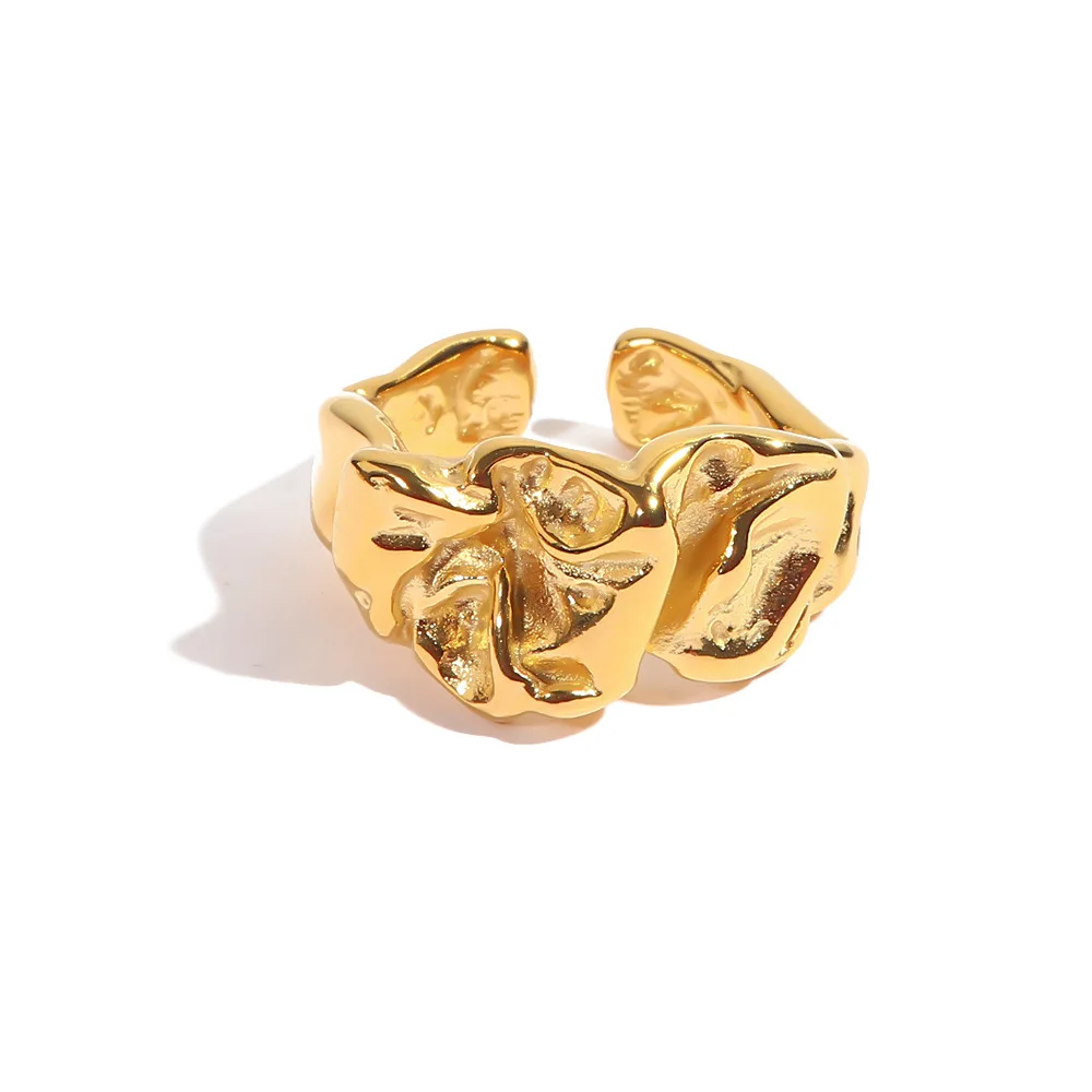 Stainless Steel PVD 18K Gold Plated Tarnish Irregular Fold Stackable Rings For Woman Jewelry Wholesale 2023 Trendy