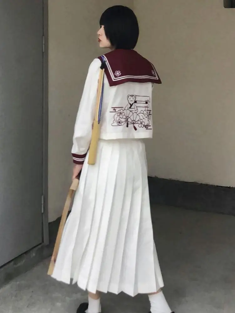 2025 School Girl Embroidery Uniform Long Sleeve Top Japanese Class Sailor School Clothes For Students Anime Cos For Women S-xl