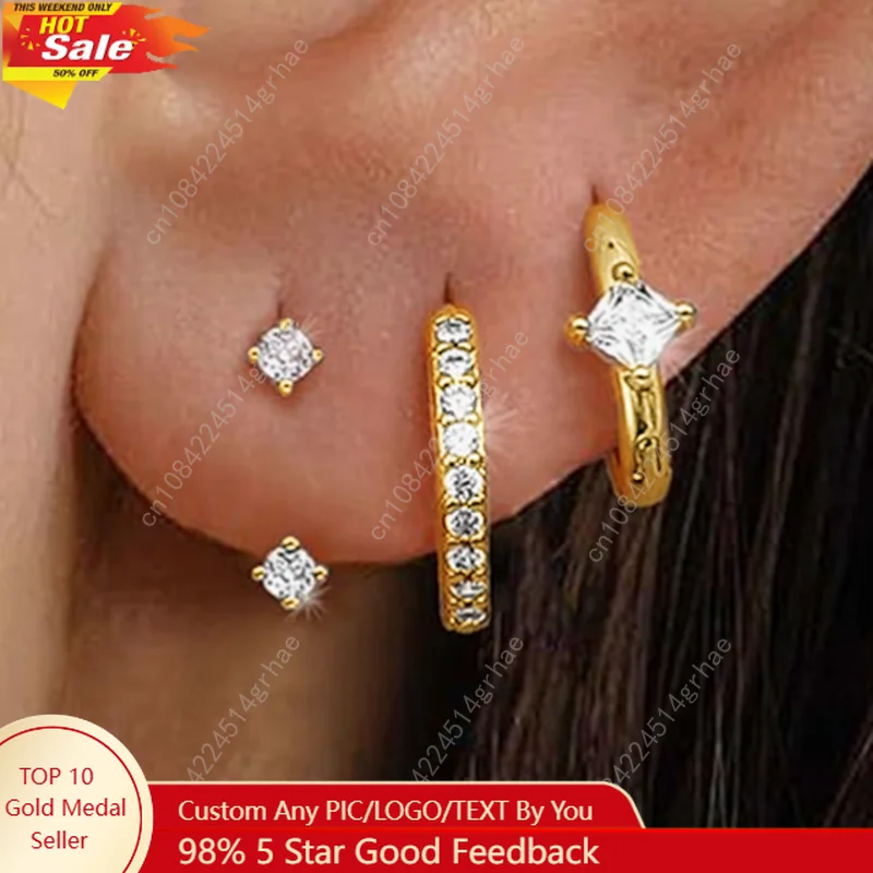 3PCS Shiny Crystal Huggie Hoop Earring Set Women Fashion Cartilage Hoops Earring Bulk Helix Jewelry Lobe Stud Piercing Orelha