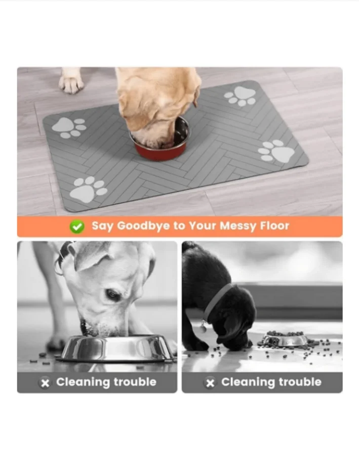 Pet Feeding Mat Quick Dry Absorbent Dog Bowl Mat Non Slip Waterproof Pet Food Water Mat Paw Print Pet Placemat for Dogs Cats
