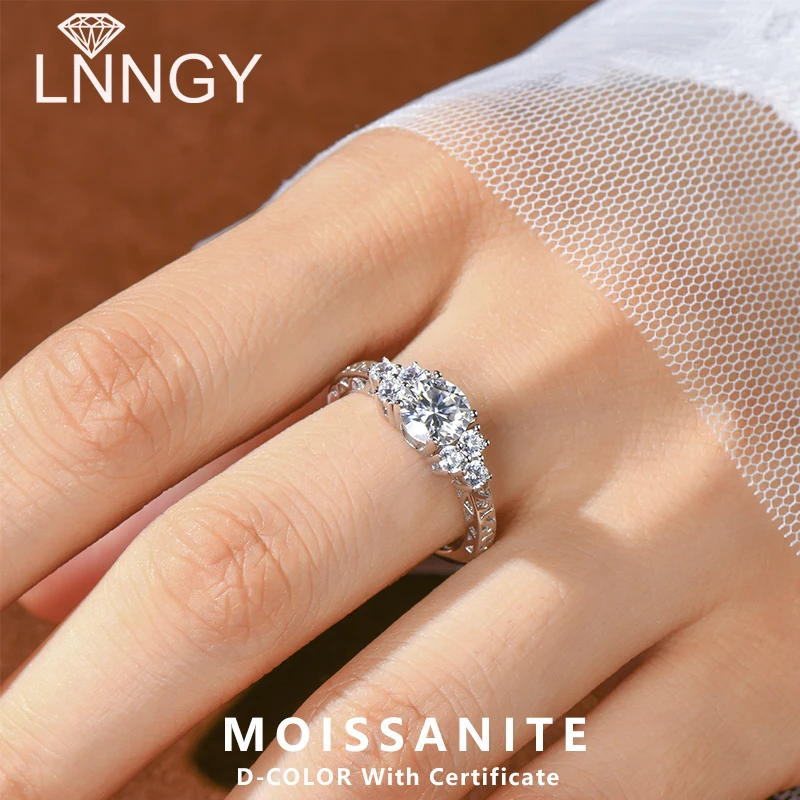 

Lnngy Certified 6.5mm 1ct Moissanite Engagement Ring For Women Genuine 925 Sterling Silver Wedding Rings With Certificate