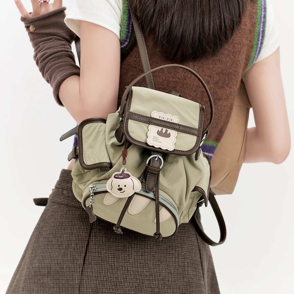 TOUTOU Nylon Backpack for Girl Outdoor Travel Lightweight Small Backpack Original Designer Brand Commuter High Beauty Backpack