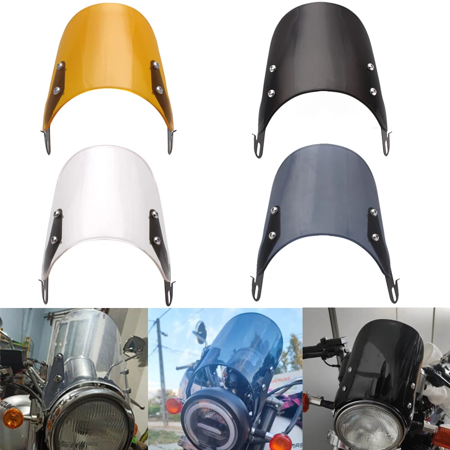 4 Colors Motorcycles Custom Compact Sport Wind Deflector Retro Windshield 4-7'' Headlamp Universal Fit For Yamaha Harley