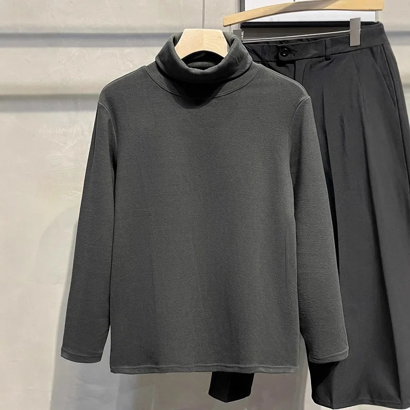 

Thi Double-Sided German Velvet Autumn Clothes Men's Long Sve f High Collar Long Sve T-irt Student Versatile INS ...