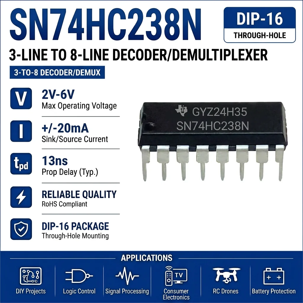 (25 pcs) SN74HC238N DIP-16 / SN74HC238DR SOP-16 SN74HC238 3-Line to 8-Line Decoder/Demultiplexer