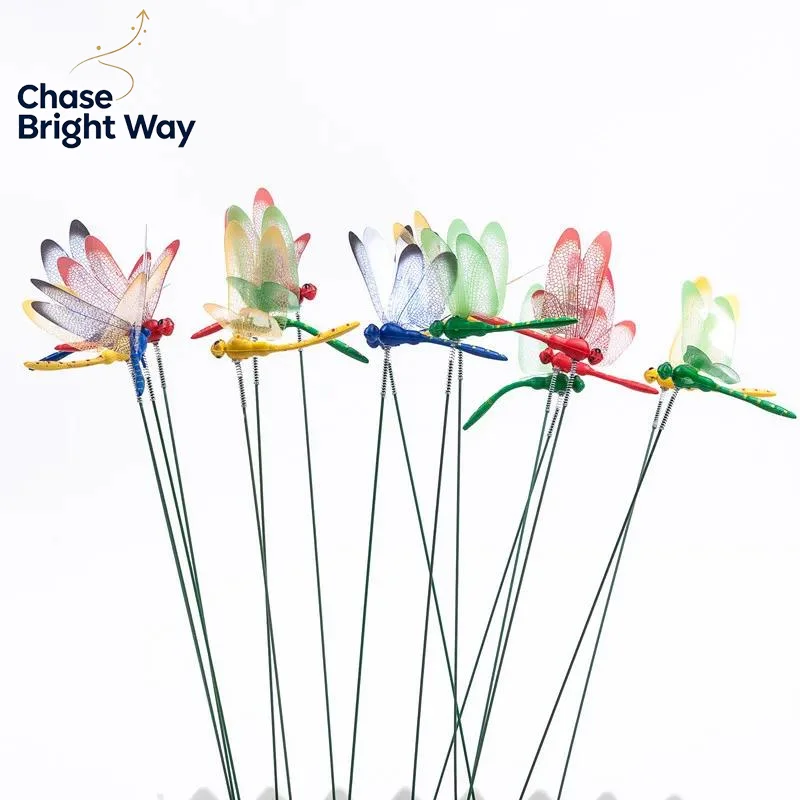 3D Dragonfly Outdoor Planter Decor 5/10pcs Colorful Realistic Waterproof Ornament for Yard Flower Arrangement Garden