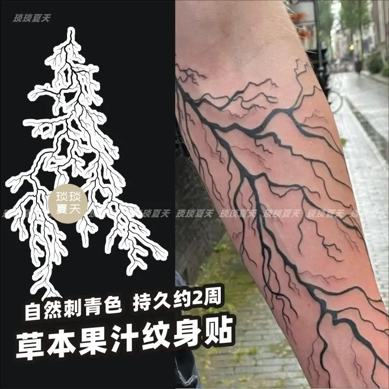 Herbal Crack Tattoo Lasting Fake Tattoos for Woman Men Goth Wrist Arm Tattoo Waterproof Lightning Lines Temporary Tattoo Sticker