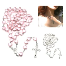 Catholic Porcelain Rosary Prayer Necklace Mary Blessing Rosary Prayer Necklace Porcelain Pink White Heart-shaped Beads