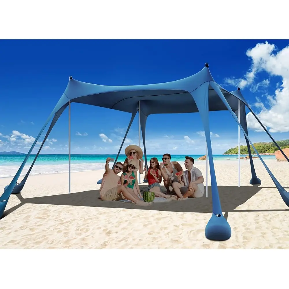 

Beach Tent, Camping Sun Shelter Upf50+ With 8 Sandbags, Sand Shovels, Ground Pegs & Stability Poles, Outdoor Shade Beach Canopy
