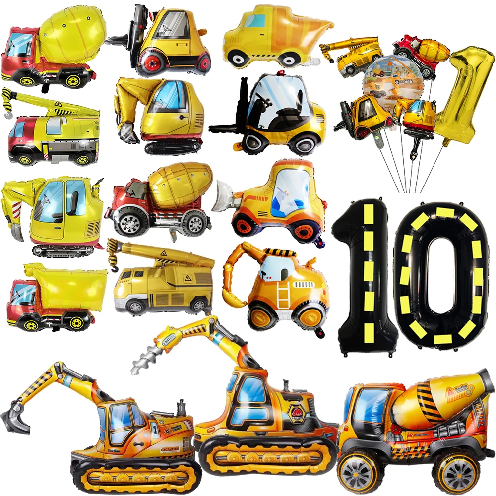 Construction Birthday Party Supplies Large Construction Balloons Excavator Forklift Dump Truck Balloon for Boys Birthday Decor