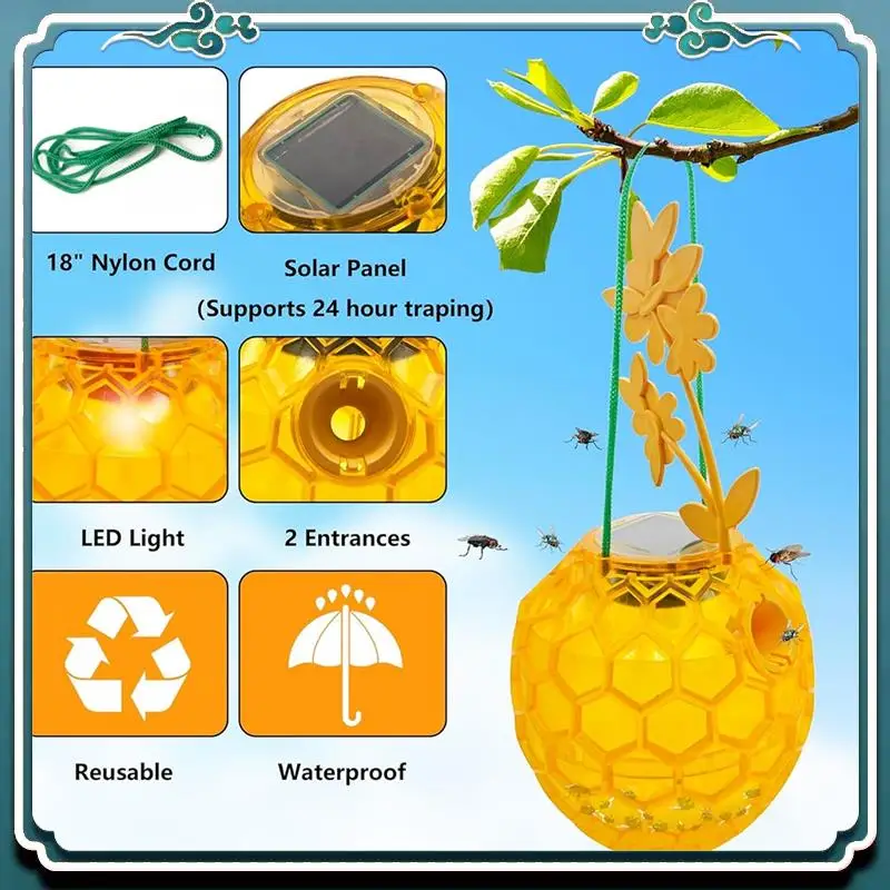 Reliable 2 Pack Solar Wasp Trap Outdoor Hanging Upgrade LED Light Bee Traps Catcher Wasp Insect Killer