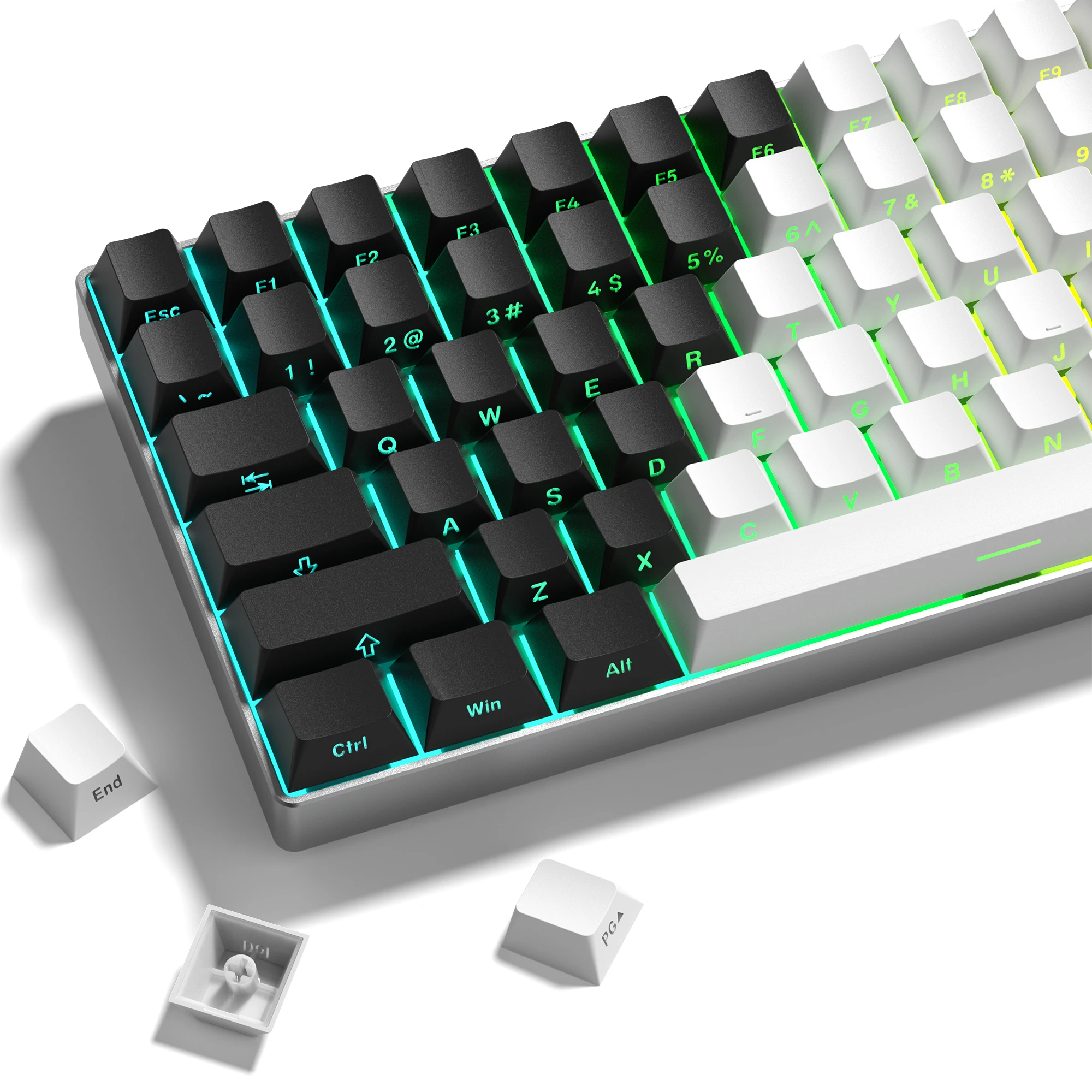 

123 Key Black White Double Shot PBT Keycaps Cherry Profile Side-lit Shine Through Keycap for MX Switches Mechanical Keyboard