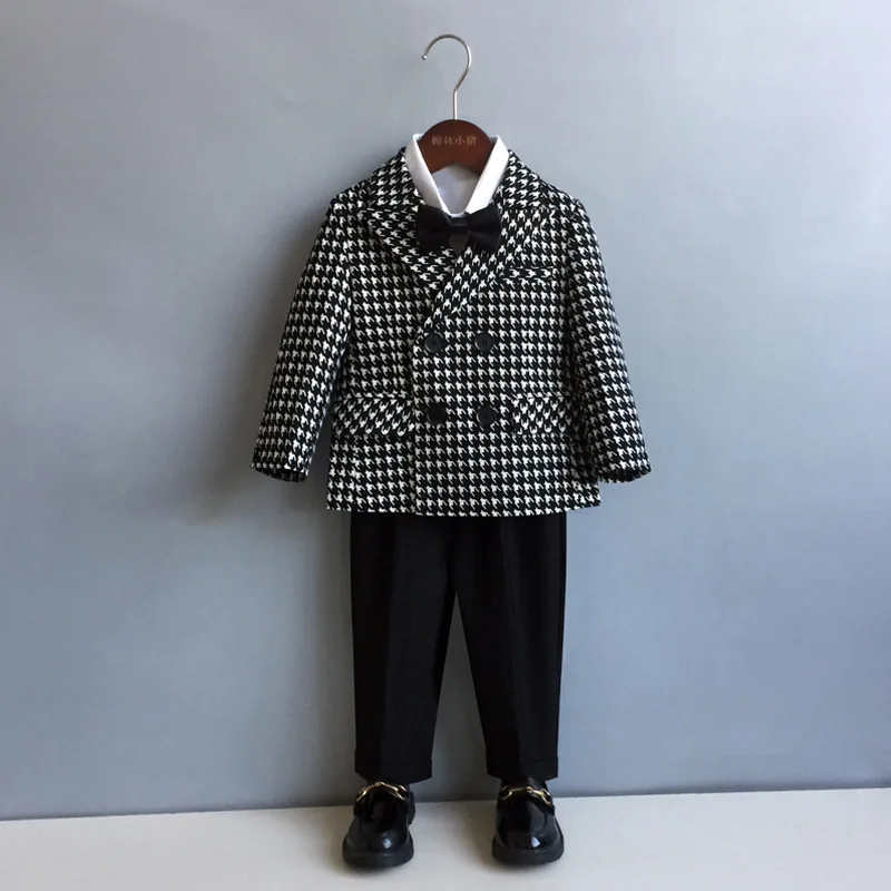 Baby Boys Wedding Dress Suit Children Blazer Jacket Pants Tie 3Pcs Photograph Suit Child Kids1 Year Birthday Party Show Costume