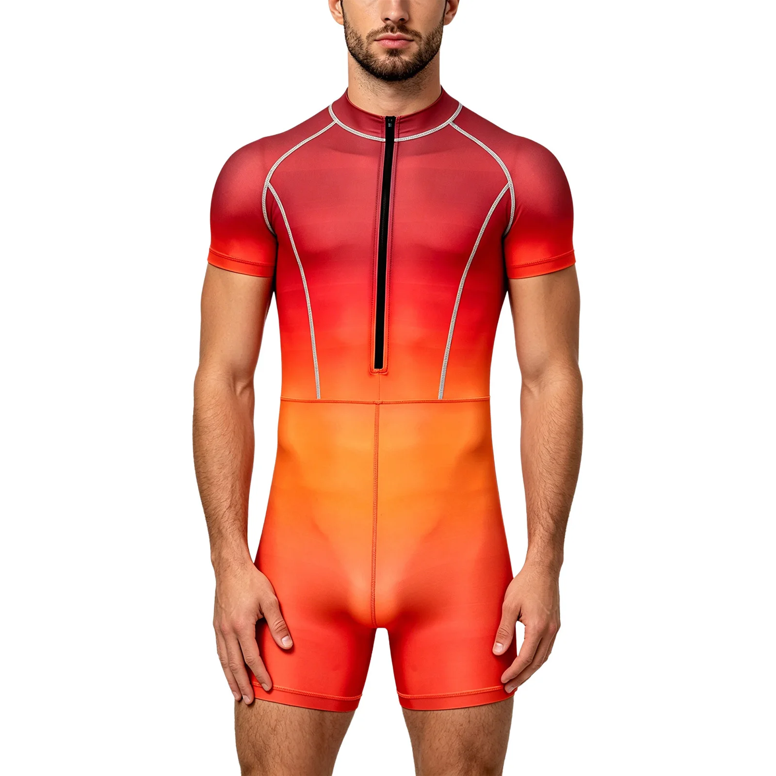 

Men Short Sleeve Zipper UPF50+ One-piece Swinsuit Rash Guard Wetsuit Bathing Suit for Surfing Diving Beach Pool Water Sports