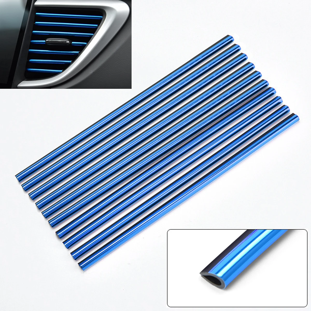 10Pcs Automotive Air Conditioning Outlet Decorative Strip U-shaped Electroplated Bright Strip Colorful Universal