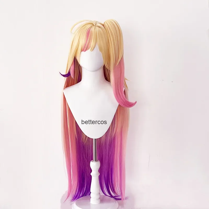 LOL Star Guardian Seraphine Cosplay Wig  Yellow Pink Purple Mixed Long 100cm Synthetic Hair Heat Resistant Wigs   Wig Cap