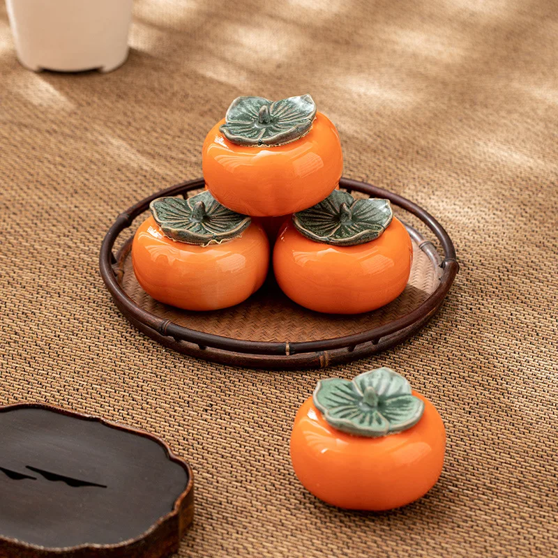 Chinese Style Creative Ceramic Persimmon Tea Can Cute Mini Airtight Storage Tank Home Household Supplies Wedding Gift Candy Jar