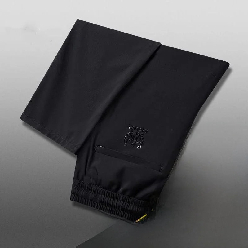 

Men's Summer Ice Silk Elastic Waist Sports Casual Pants Straight Leg Long Trousers Youth Active Sle Loose Fit Basic Color