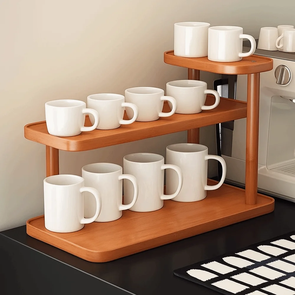 

Durable Bamboo Cup Holder Large Capacity Space Saving Water Bottle Holder Anti-drop Cup Storage Rack Kitchen