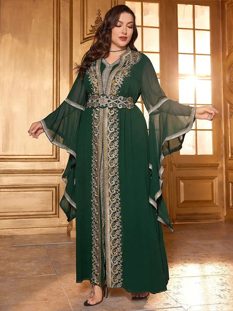 Morocco Kaftan Women Muslim Embroidery Diamonds Evening Party Maxi Dress Dubai Abaya Turkey Robe Kebaya Eid Djellaba Jalabiya