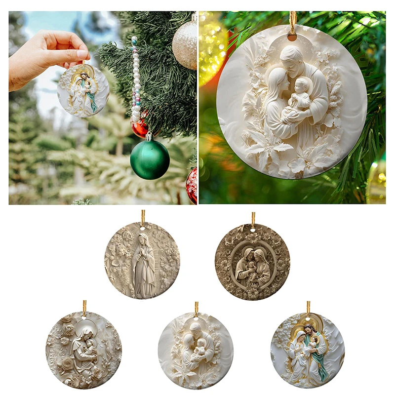 1PC Ceramic Pendant For Christmas Season Christmas Ceramic Fall Leaves Fresh Garland Christmas 3D Catholic Christmas Decoration