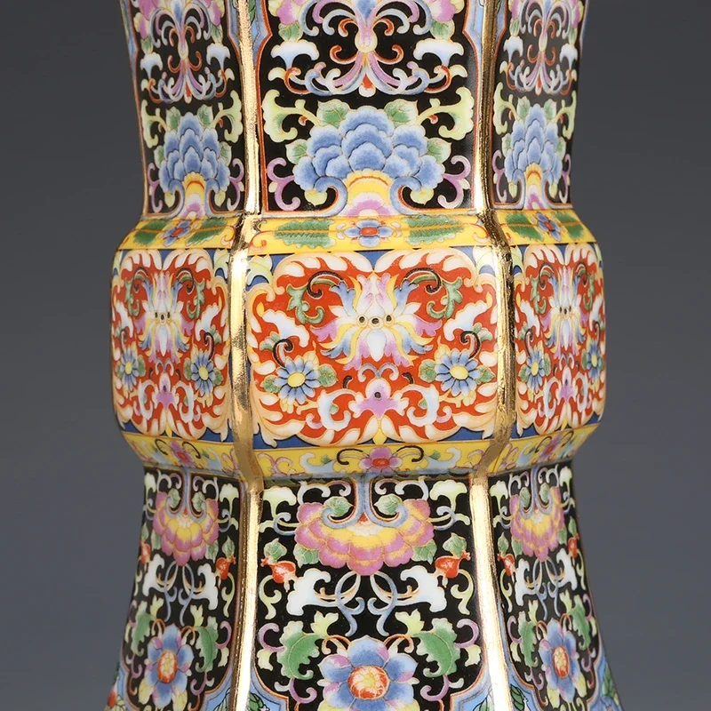 Kiln Porcelain Flower Vase Ceramic Ornaments Six Sided Bottle Living Room Home Decor Antique Official Ceramics Enamel Powder