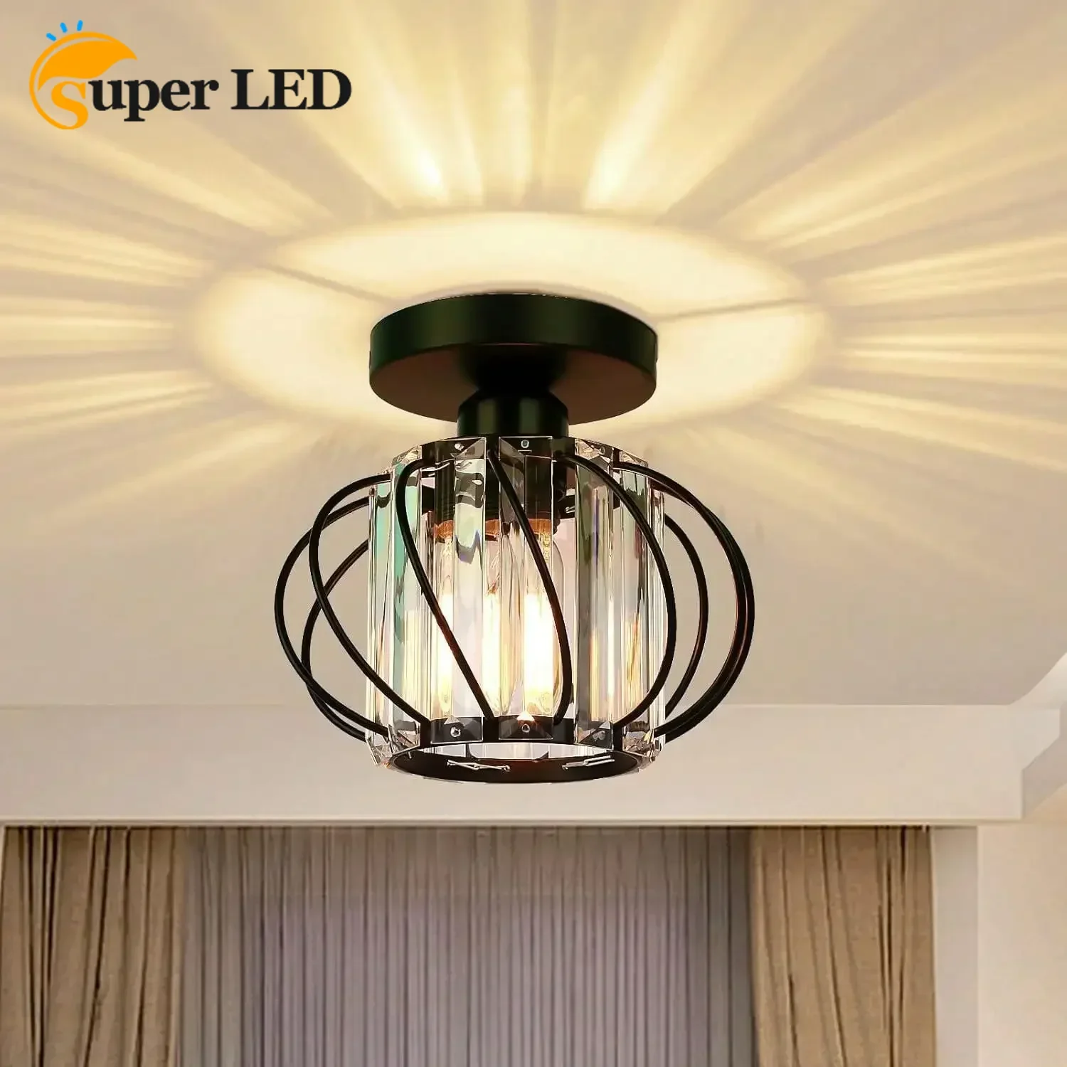 

Semi Flush Mount Ceiling Light Fixture Antique Small Crystal Chandelier Indoor Lighting For Bathroom Hallway Cafe Bar Porch Hall