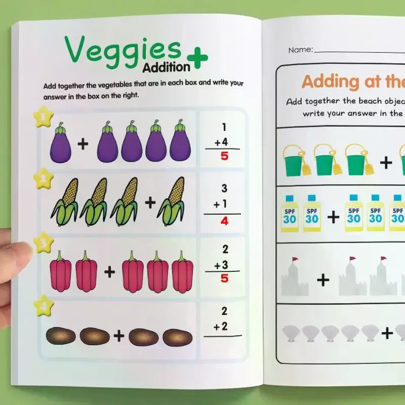 หนังสือแบบฝึกหัดคณิตศาสตร์ 64 หน้า ชุดที่ 1 แบบฝึกหัดการบวกและการลบเลขไม่เกิน 10 พร้อมภาพประกอบและการคำนวณแบบแยกส่วน